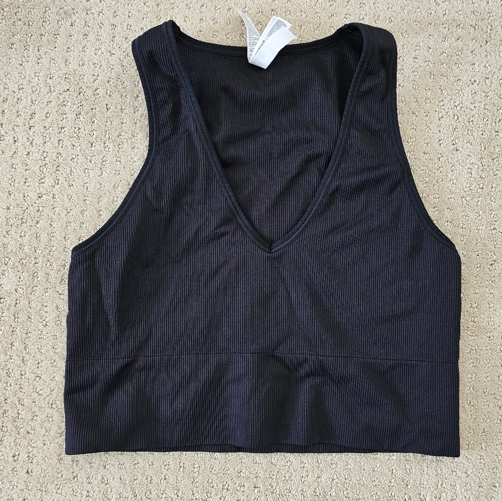 Athleta aurora seamless crop rib tank top size L black